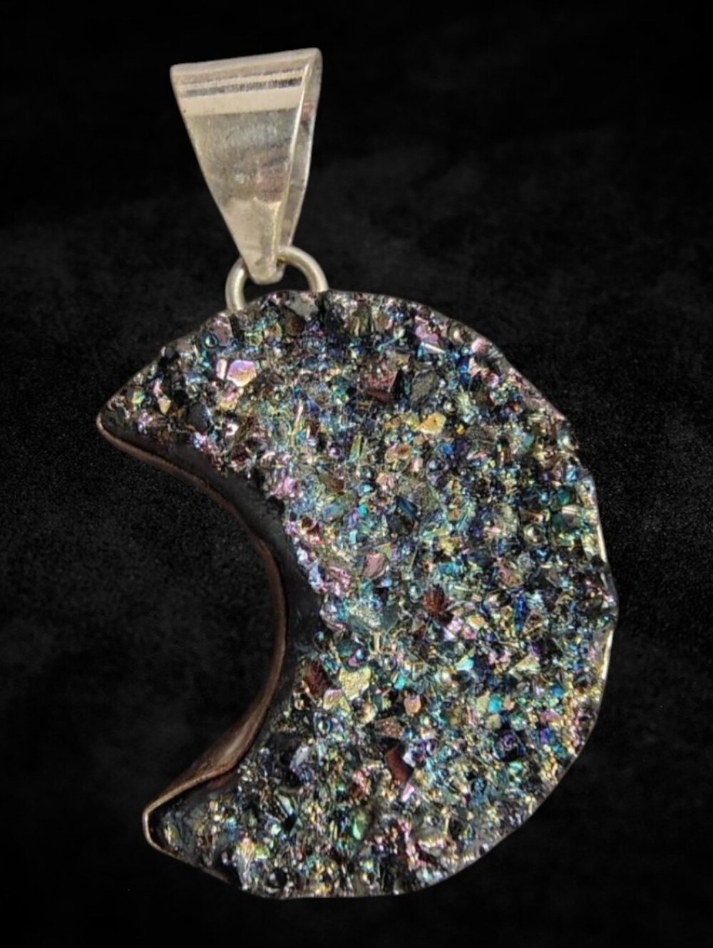 Multicolor Druzy Crescent Moon Pendant